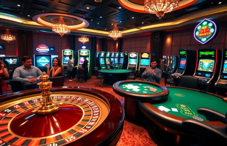 Players enjoying a thrilling game at a luxurious casino, showcasing the rr88 link for top online betting experiences.