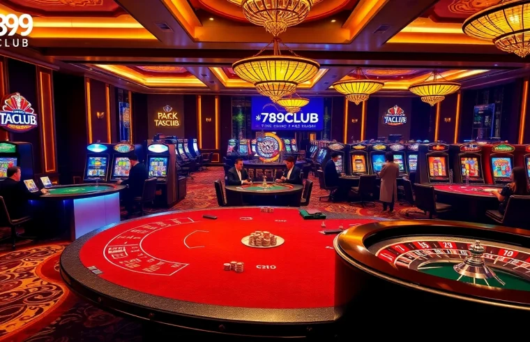 Players enjoying the thrilling atmosphere of 789CLUB casino with vibrant slot machines.