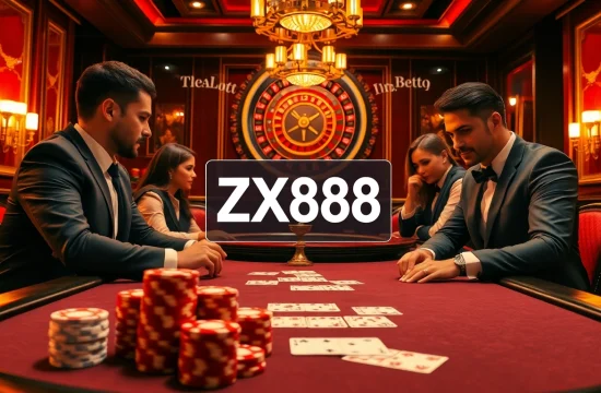 Engaged players at a poker table, showcasing excitement and strategy while betting on ZX88.Casino atmosphere.