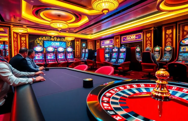 Players enjoying a thrilling poker game at GO88's luxurious online casino platform.