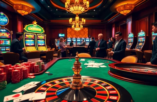 Join the action at https://vb88.social/ with an engaging casino scene featuring lively games, chips, and a roulette wheel.