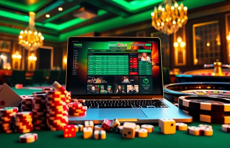 Betting Online Now scene with dynamic gambling elements including chips and roulette wheel.
