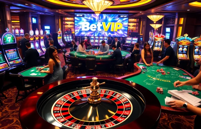Người chơi tận hưởng trải nghiệm trò chơi đầy hồi hộp tại casino trực tuyến BetVIP, thể hiện sự phấn khích và sang trọng.