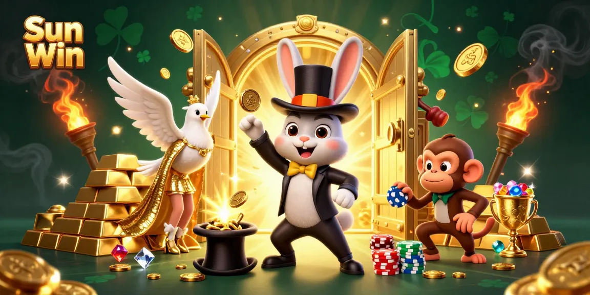 Experience Sun Win's thrilling game action with a 3D illustration of magical scenes from online gambling.